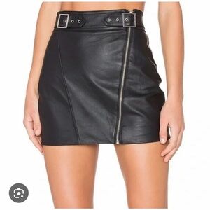 Capulet Black Faux Leather Mini Skirt with Front Zip